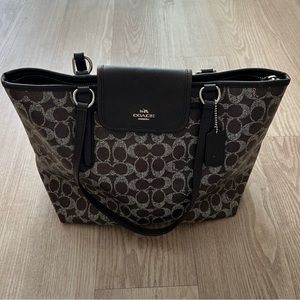 Coach Tote Bag Chocolate Brown Logo Large Snap Gold